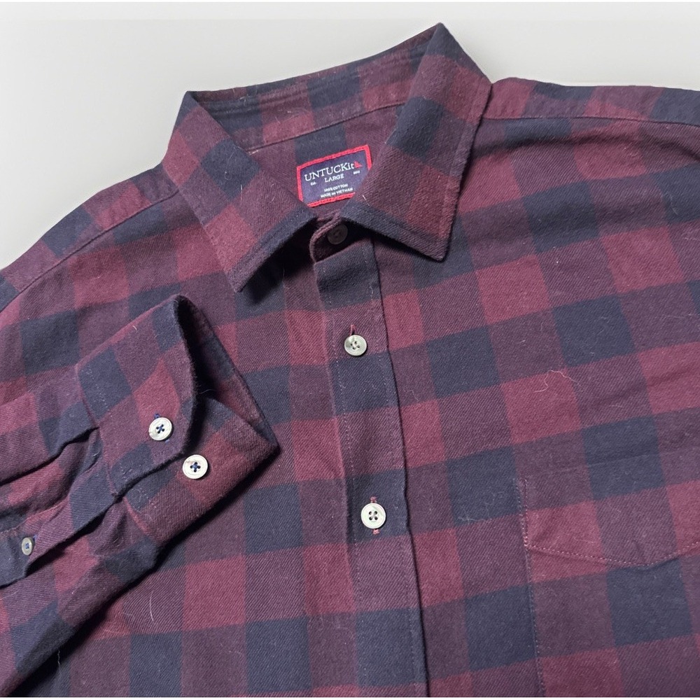 Untuckit‎ Large 100% Cotton Burgandy Black Check Flannel Lumberjack